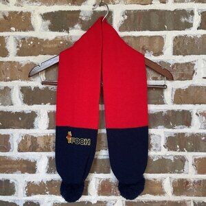 Winne The Pooh Scarf Kid's Knit Pom Pom Red‎ Yellow Blue Stripes Embroidered 43"